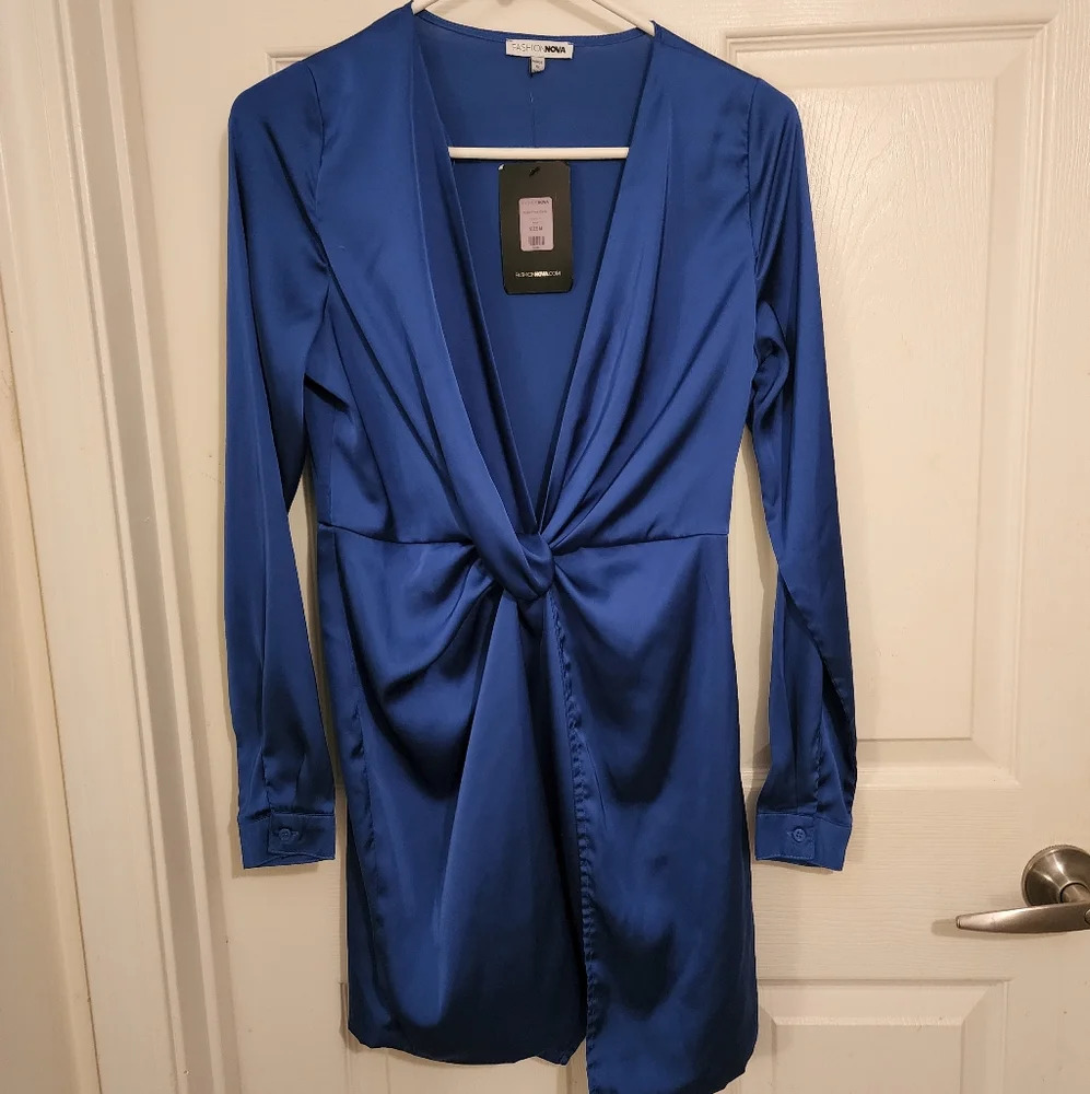 Fashion Nova Sugar Free Wrap Dess, Royal Blue, NWT, Sz M